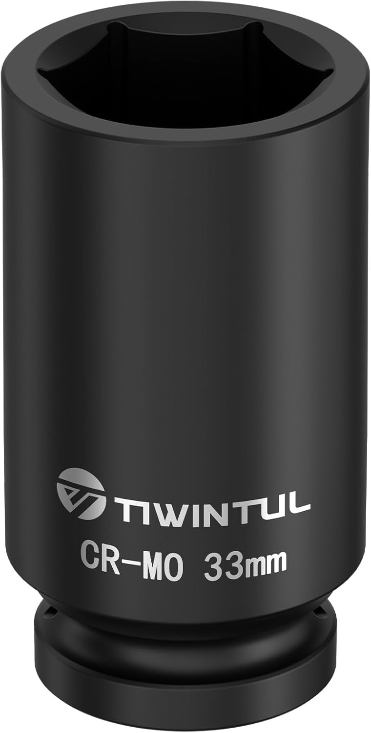 TIWINTUL مفتاح صدمة عميق 33 مم بحجم 3/4 بوصة، تصميم 6 نقاط، فولاذ سبائك الكروم موليبدينوم المعالج حرارياً، مفتاح صمولة محور السيارة للإصلاح، سهل الإزالة - Image 1